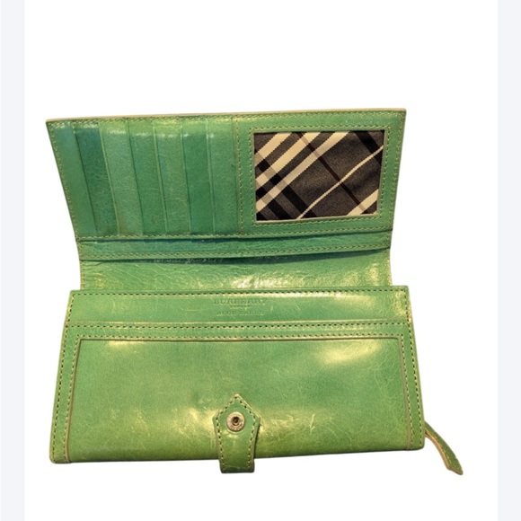 Burberry Blue Label Leather Wallet Lime Green Nova Check Lined Japan Luxury - Picture 8 of 17